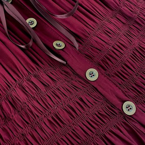 Cranberry Blood Red Retro Off the Shoulder Tiered Maxi Long Prairie Dress 50s - Picture 5 of 12